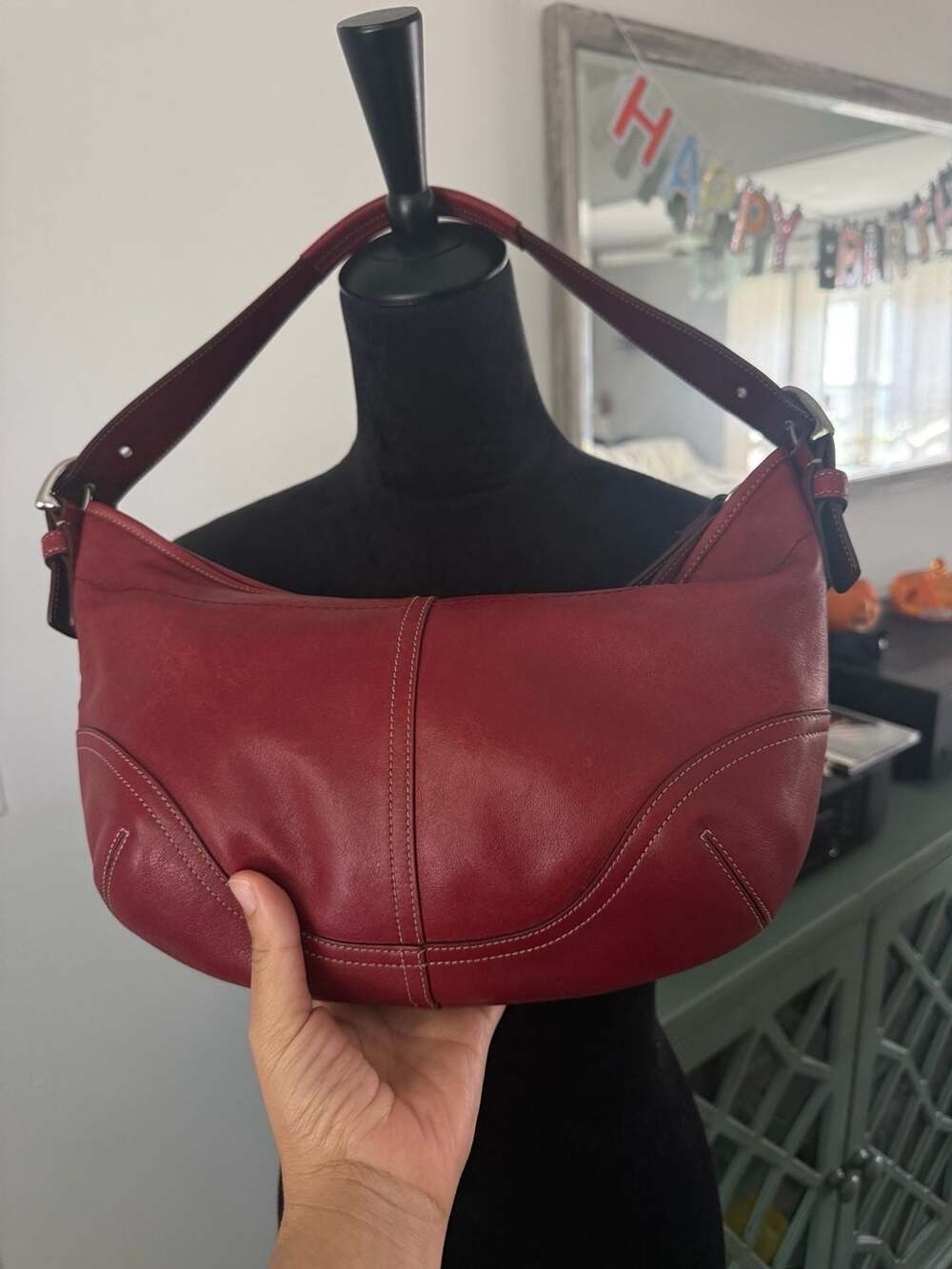 Coach Red Leather Soho Buckle Flap Shoulder Bag Hobo Bag